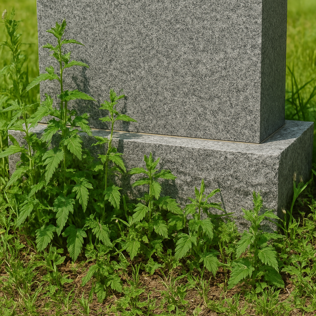 Monument funéraire avant désherbage